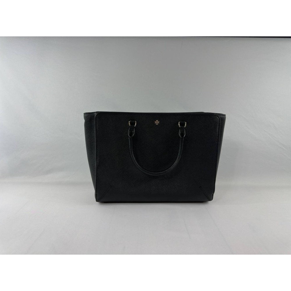 Tory Burch Black Saffiano Leather Robinson Tote Bag Gold Hardware